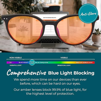 100% Blue Light Blocking Glasses - Better Sleep Anti Eye Strain Protection - Computer Gaming Women Men