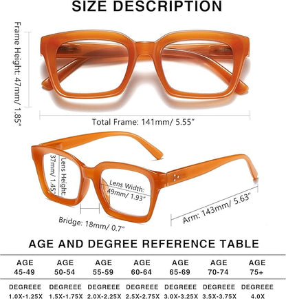Readers for Women Oprah Style Square Reading Glasses with Spring Hinge Blue Light Blocking for Men Ladies