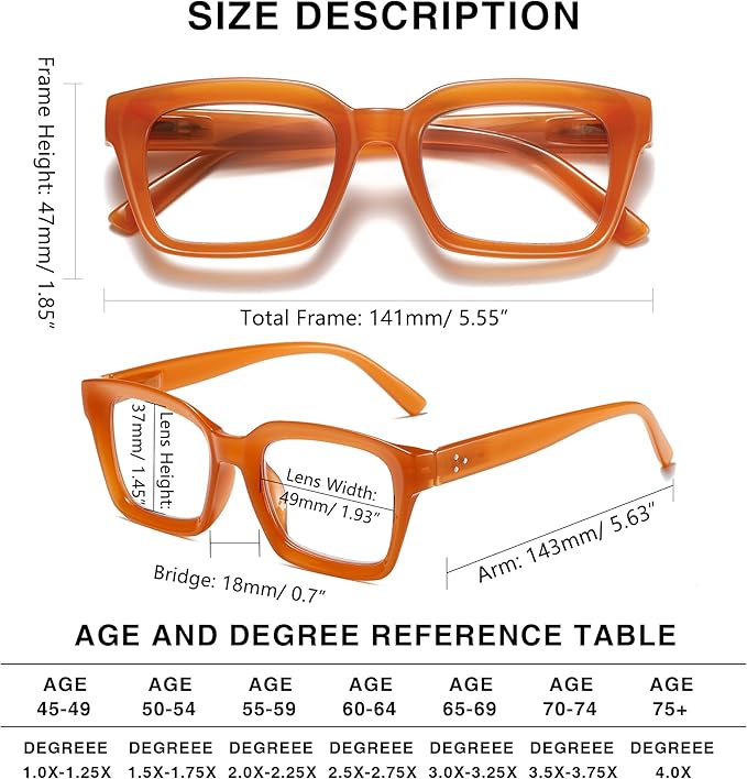 Readers for Women Oprah Style Square Reading Glasses with Spring Hinge Blue Light Blocking for Men Ladies