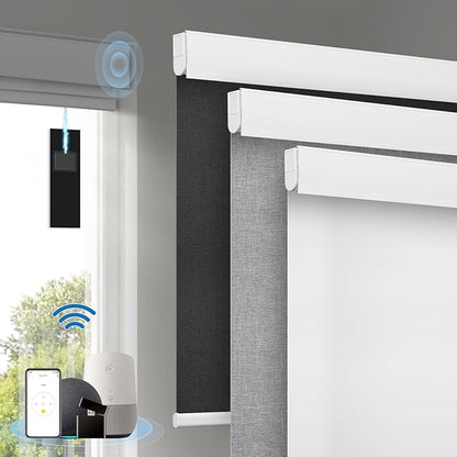 Motorized Blinds with Remote, [Free Solar Panels] Cordless Smart Blinds with Valance Cover, Blackout Electric Blinds with Remote Control, Automatic Roller Shades for Windows White 52" W x 72" H