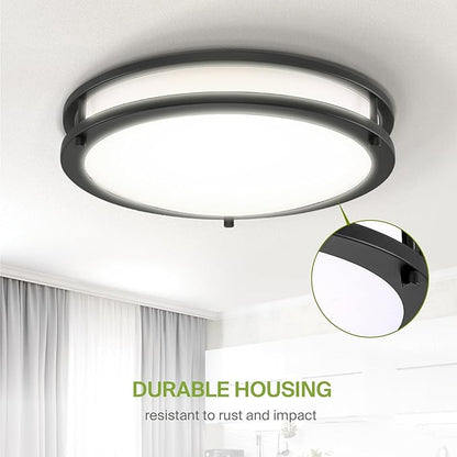 ASD LED 14" Round Flush Mount Lighting, Close to Ceiling Light Fixture | 3CCT, Dimmable, Energy Star, ETL Listed | 21W 1675LM 3000-5000K 120V | Low Profile Double Ring Lamp | Black, 4 Pack