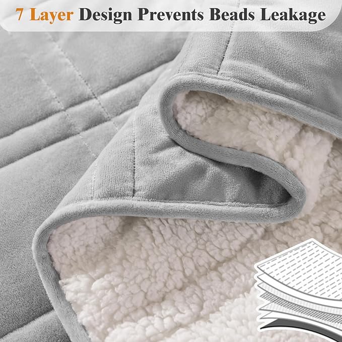 LBRO2M Sherpa Weighted Blanket 15 lbs, Heavy Blanket Sherpa Flannel with Glass Beads, Soft Thick Comfort Blankets for Adults,Bed Heavy Blanket 60 X 80 Inches, Gray