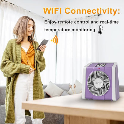 HEATIT Space Heater with Remote for Indoor, Digital Display with Thermostat，Containing Plasma & Ozone, 1-12H Timer,1500W/750W, Electric Space Heater for Office, Bedroom,Violet,10.6"Dx7.0"W x 11.8"H