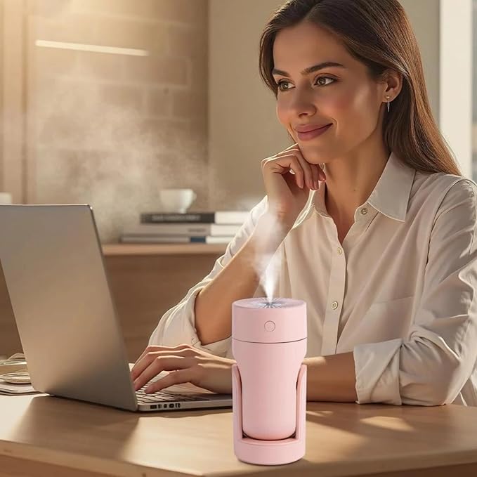 Portable Mini Humidifier, Usb Powered, 7.7 Fl Oz / 220 Ml, Automatic Rotating, Compact Design For Home And Travel, Pink