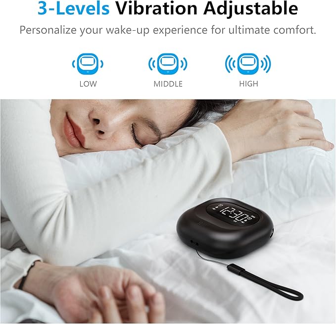Mesqool Vibrating Alarm Clock for Heavy Sleepers, Battery Operated Rechargeable Bed Shaker Under Pillow, Weekday/Weekend Dual Alarms, Wireless, Cordless, Travel Digital Clock