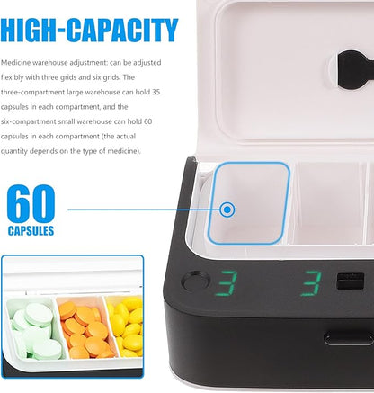 Mikinona Portable Organizer with Alarm Reminder Medicine Storage Box for Elderly Daily Medication Management White