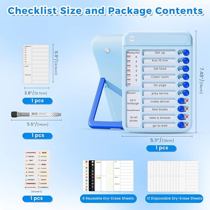 Chore Chart for Kids, Magnetic Chore Board ADHD Tools for Kids, Chore Chart for Kids Multiple Kids, Routine Chart Dry Erase Board for Kids for Habit Tracker or Daily and Weekly Checklist - Blue