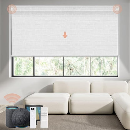 Motorized Blinds Roller Shade with Remote: Canisteo Automatic Smart Blind for Windows 100% Blackout, Electric Blinds Compatible with Alexa/Google Home/Apple Homekit, Customized Size, Cozy White