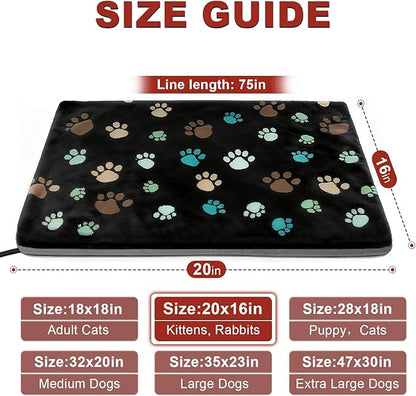 Pet Heating Pad 20x16 in with Smart Thermostat Switch and Power Line Protection Tube,Obtained MET and UL Dual Certification,Waterproof Pet Heating Pad for Dogs with Plush Fabric Cover-Black