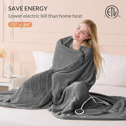 HOMLYNS LuxeHeat Heated Blanket Electric Blanket Full Size, Soft Flannel Sherpa Heating Blanket with 10 Heat Settings, 1-10 hrs Timer Auto Shut Off (72x84 inches, Grey)