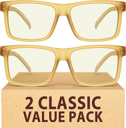 Eyekepper 2 Pack Oversized Reading Glasses Square Large Blue Light Readers for Men Women - Yellow +1.50