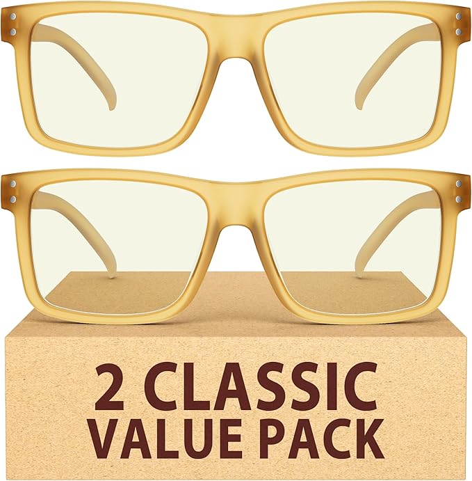 Eyekepper 2 Pack Oversized Reading Glasses Square Large Blue Light Readers for Men Women - Yellow +0.50