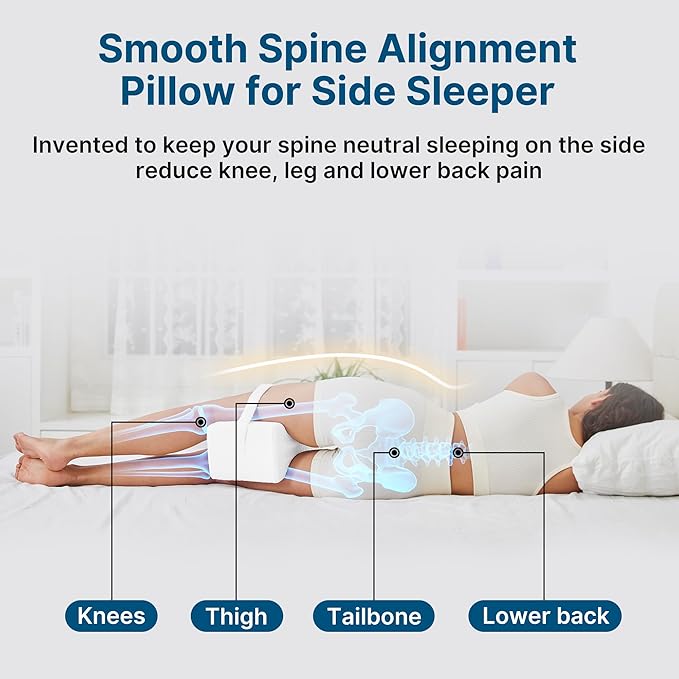 Knee Pillow for Side Sleepers-Memory Foam Leg Pillow for Between Legs-Sciatica,Hip&Back Pain Relief,Spinal Alignment Leg Cushion,White