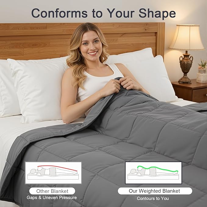 Smart Queen Weighted Blanket(60"x80",15lbs Grey) Queen Size Soft Cooling Heavy Blanket for Sleeping, Breathable Blanket with Glass Beads Perfect for 140-160 lbs,All Year Use