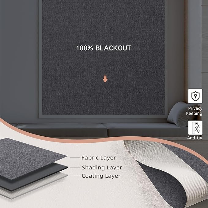 Motorized Roller Shade: Blackout, Electric Blinds, Compatible with Alexa/Google Home/Apple Homekit, Customized Size, Noir Anchor Grey