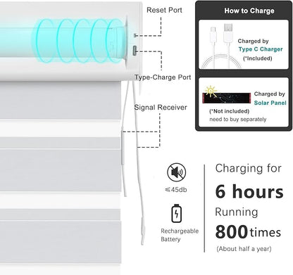 Changshade Smart Motorized Zebra Blinds Remote Control for Indoor Door Windows Blackout, Room Darkening Custom Size Shades Electric Power Automatic Work with Alexa, Google Home, Apple Homekit, Grey