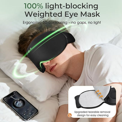 2 in 1 Smart Bluetooth Bamboo Cotton Sleep Mask Headphones, 3D Weighted Compress Cooling Gel Eye Mask 100% Blackout Sleep Mask Zero Eye Pressure|Warm&Cooling mask Hot Cold Therapy Sleep Headphones