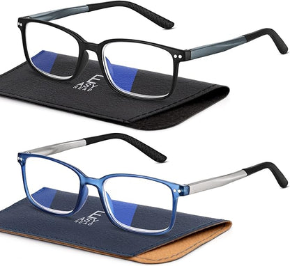 EASY READ 2 Pairs Sporty Style Reading Glasses for Men，Rectangular TR90 Blue Light Blocking Readers with Spring Hinge