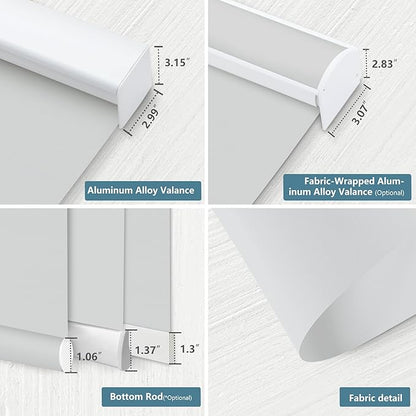 Bringnox Motorized Blinds with Remote,100% Blackout Smart Roller Blinds Compatible with Apple Homekit Google Home and Alexa Via HUB,and Customized (Vinyl White Grey-15)