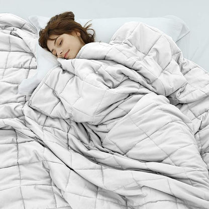 Weighted Idea Weighted Blankets for Adults (White,48"x72",15lbs) Breathable Twin Blanket with Premium Glass Beads Heavy Soft Throw Blanket for All-Season