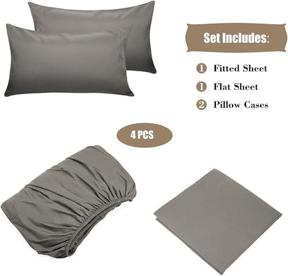 4 Piece Bed Sheet Set -1 Flat Sheet,1 Fitted Sheet and 2 Pillow Cases Brushed Microfiber Luxury Bedding with Deep Pockets (Full,Gray)