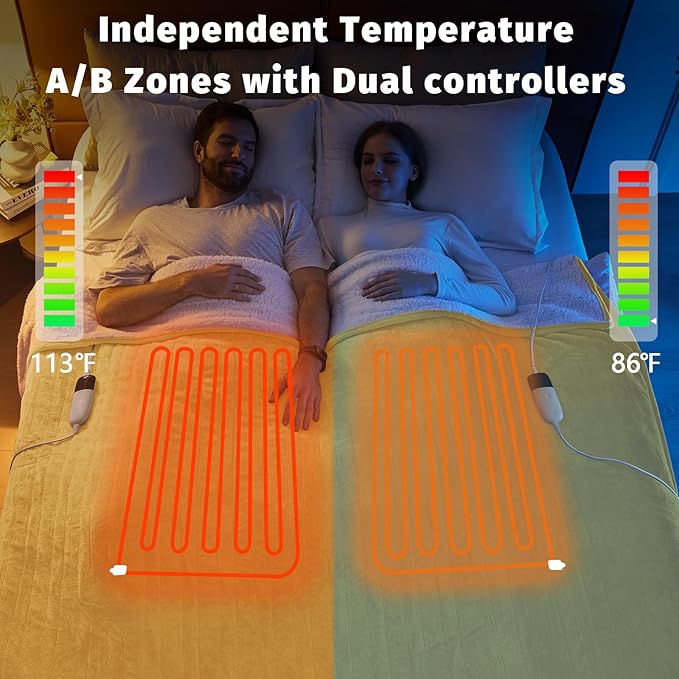 Heated Electric Blanket Queen Size - 84" x 90" Heating Blanket with Dual Control, 10 Heating Levels & 8 Hours Auto Off, Soft Warm Flannel Blanket, Christmas Birthday Gifts for Senior Grandma