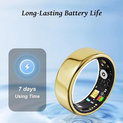 Smart Ring for Women Men,Fitness Tracker Ring with Heart Rate, Sleep Monitoring, Blood Oxygen, Step Counting for iOS and Android, No Subscription Fee, Waterproof, Valentines Day Gifts(Gold, 11)