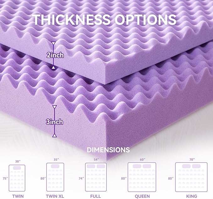SINWEEK 3 Inch Egg Crate Memory Foam Mattress Topper Twin XL, Twin Extra Long Mattress Pads for College Dorm Single Bed, Pressure Relieve CertiPUR-US Certified,39x80 Inches