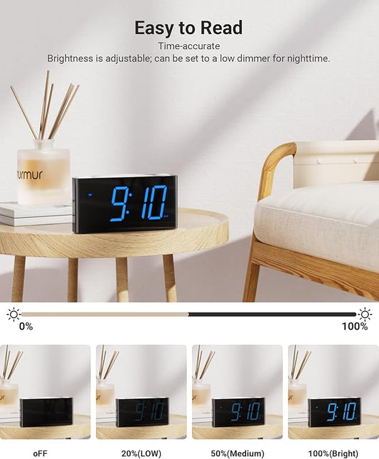 Rocam Digital Alarm Clock for Bedrooms - Large 7.5'' LED Display with Dimmer, Snooze, 7 Color Night Light, Easy to Set, USB Chargers, Battery Backup, 12/24 Hour for Kids,Heavy Sleepers(Blue)
