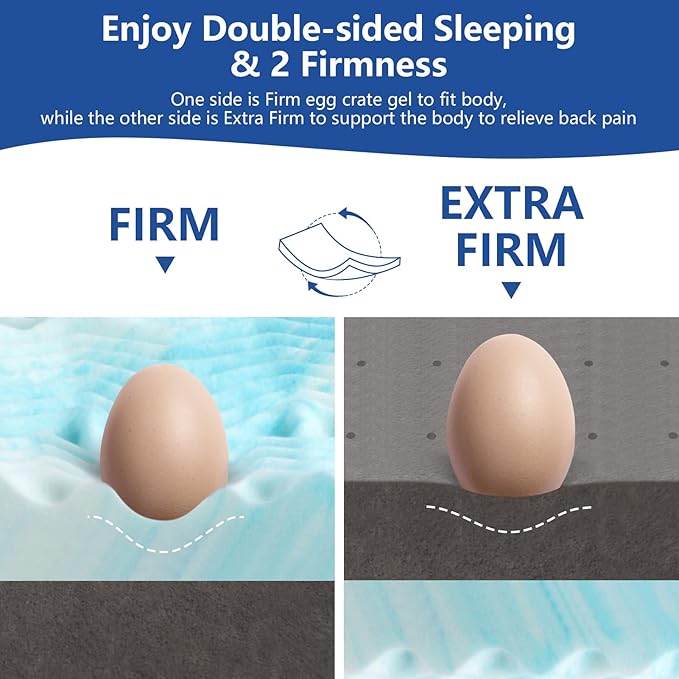 Firm Mattress Topper with Ice Silk Cover 4 Inch Queen Size, Premium Gel+Bamboo High Density Memory Foam Mattress Topper, CertiPUR-US Extral Firm/Firm Egg Crate Bed Topper for Pain Relief,80"x60"