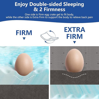 Firm Mattress Topper with Ice Silk Cover 4 Inch Queen Size, Premium Gel+Bamboo High Density Memory Foam Mattress Topper, CertiPUR-US Extral Firm/Firm Egg Crate Bed Topper for Pain Relief,80"x60"