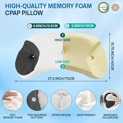 CPAP Pillow for Side & Back Sleepers - Mask Compatible Contour Design to Reduce Leaks, Breathable Memory Foam Pillow with Ergonomic Support & Hose-Friendly Cutouts for Comfortable Sleep, Black