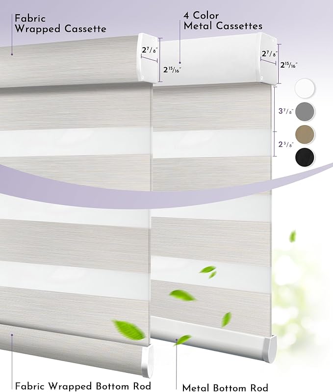 Graywind Motorized Blinds with Remote, Smart Zebra Shades for Windows, Roller Blinds Compatible with Apple Homekit, Alexa, Google Home, Custom Size, Linen Vanilla
