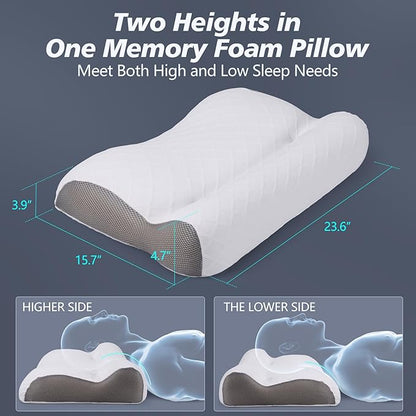 Memory Foam Bed Pillow for Sleeping, Ergonomic Cervical Neck Support Orthopedic Contour Pillow for Side Back Stomach Sleeper, Neck and Shoulder Pain Relief Anti Snoring Pillow (Firm, 1)