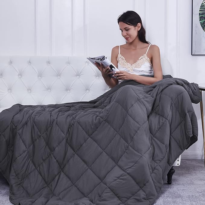 Weighted Blanket 20lbs 80x87 Cooling Breathable Heavy Blanket with Glass Beads for Adult All-Season