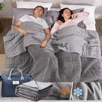 OMYSTYLE 80''x87'' Weighted Blanket Queen Size for Adult(20lb, Reversible), Double-Sided with Warm Short Plush and Cool Tencel Fabric - Carry Bag Included