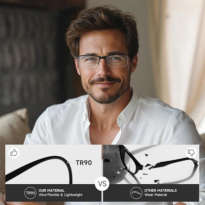 6Pack Reading Glasses Men,Spring Hinge Blue Light Blocking Readers,Anti Eyestrain Computer Magnifying Eyeglasses