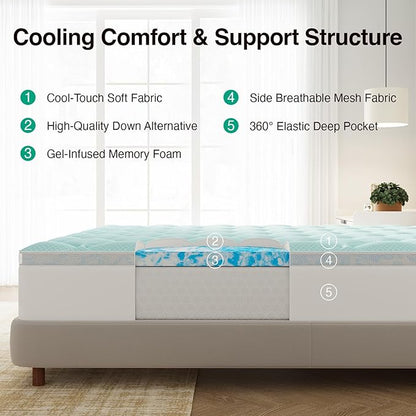 Novilla 4 Inch Dual Layer Memory Foam Mattress Topper, 2 Inch Gel Memory Foam and 2 Inch Cooling Down-Alternative Mattress Pad Cover for Back Pain, Breathable & Certi-Safe, Twin