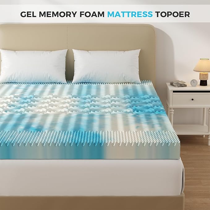 DUMOS 2 Inch 5-Zone Memory Foam Mattress Topper Full, Cooling Gel Infused Pressure Relief Bed Topper for Back & Hip Pain, Soft Dorm RV Camping Mattress Pad, Blue
