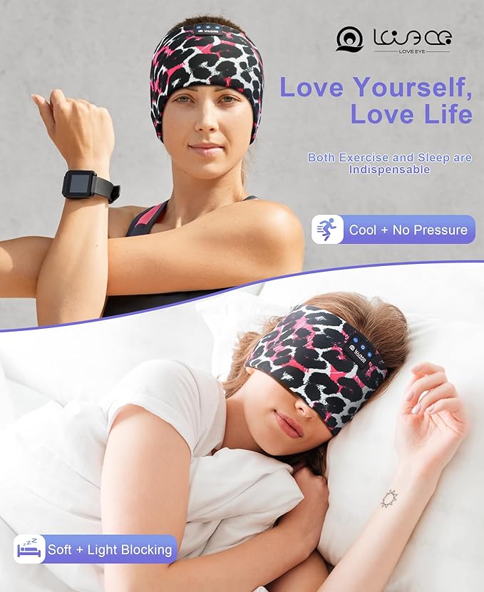 LOVE EYE Sleep Headphones Wireless Headband Headphones Bluetooth 5.4 for Side Sleeper Bluetooth Headband Earphones for Sports for tech Gadgets Gifts