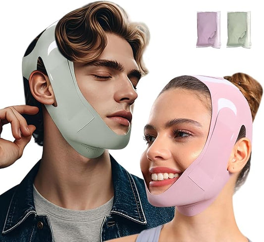 2-Pack Unisex Chin Strap for Snoring | Adjustable, Breathable & Skin-Friendly, Universal Fit Anti-Snore Set for Couples & Sleepers (Gray+Purple)