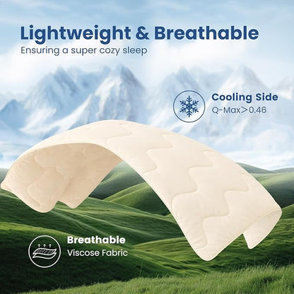 Cozy Bliss x Sorona® Viscose Natural Fiber Cooling Comforter King Size, Reversible Silky Smooth Cooling Blanket with Q-Max＞0.45 for Hot Sleepers & Night Sweats, Ivory White, 106"x90"