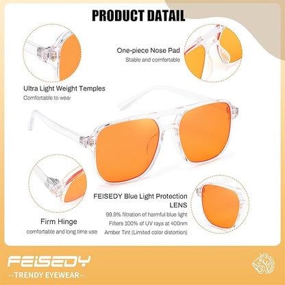 FEISEDY Amber Blue Light Glasses for Computer Gaming Orange/Yellow lens Anti Eyestrain Sleep Glasses G2835