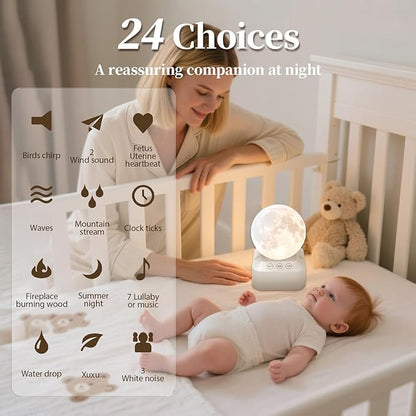 White Noise Sleep Machine with Moon Lamp Night Light,24 Soothing Sounds,Adjustable RGB Color Changing,Sleep Aid for Babies & Adults,Timer & Type-C Rechargeable,Reduces Stress & Improves Sleep Quality