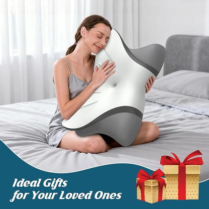 Cervical Neck Pillow for Pain Relief, Bed Pillows for Sleeping, Ergonomic Cooling Pillow, Orthopedic Contour Pillow for Side Back Stomach Sleepers,Neck Support Memory Foam Pillows (White&Grey)