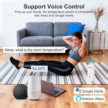 WiFi Thermometer Hygrometer, Wireless Indoor Temperature Sensor with App Alert, Free Data Storage Export, Smart Humidity Meter Monitor for Home Greenhouse, Compatible with Alexa, 4 PCS (with Battery)