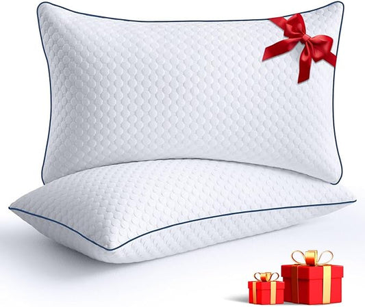 Shredded Memory Foam Pillows King Size Set of 2, King Pillows for Sleeping 2 Pack, Adjustable Firm Pillows for Side Back Stomach Sleepers, Washable Support Bed Pillows