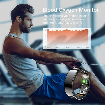 Ring Health Tracker for Women Men, Fitness Ring with Heart Rate,Blood Oxygen,Sleep Monitor,Calories, Step Counter, IP68 Waterproof Smart Ring for iPhone & Android, No Subscription Fee (Black, 13#)