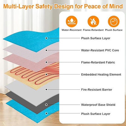 Pet Heating Pad with 6 Adjustable Temperature Settings, Heated Cat Mat with Built-In Smart Thermostat, Chew-Resistant Cord, Removable & Washable Plush Cover, Waterproof Material, 27.5 x 15.7 Inches