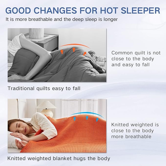 Guohaoi Knitted Weighted Blanket for Adults (Orange 60"x80" 20lbs) No Beads Cooling Throw Blanket for Hot Sleepers, Home Decor Breathable Chunky Knit Heavy Blanket Use on Queen/King Size Bed